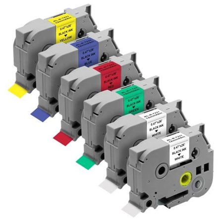 6-pack Etiketter - Phonillico - Band 12mm x 8m - Kompatibel med Brother P-touch - Varierade färger