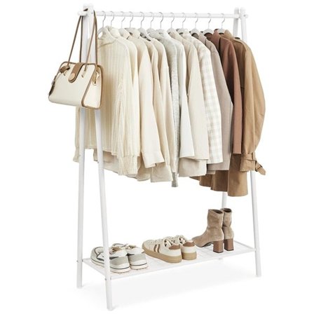 Tøjstativ med skohylde i stål – Hvid 92,5 cm