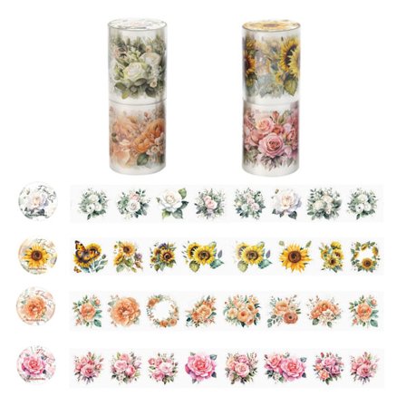 Set med 4 Rullar Washi Tejp Blommor Växter Transparent Washi Tejp Limtejp Washi Tejp Dekaler för Kreativ Scrapbooking, Album, Dagböcker och DIY