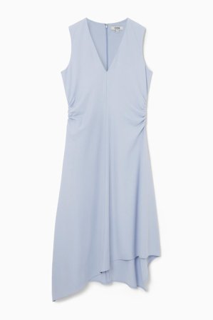 COS Damen Asymmetrisches Midikleid Mit Raffungen - Blau