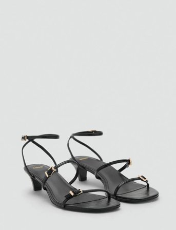 Mango Kitten-Heel Sandals With Buckle - Black - 40