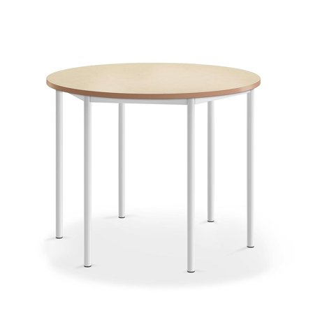 Desk SONITUS, round, Ø1200x900 mm, beige linoleum, white