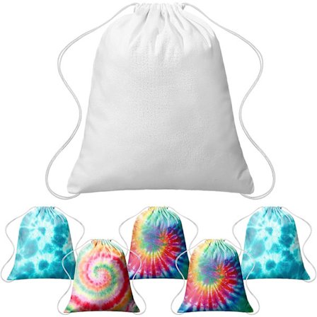 6-pak bomullsstrikkerposer for Tie Dye DIY Strikker Tote Bags 35"W x 40"H Hvit Ryggsekk for Tie Dye DIY Gruppearrangementer Overnattingsparty, 35" x 