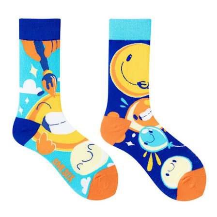 5 par Många stilar av AB-strumpor asymmetriska kreativa trendiga strumpor roliga par mandarinanka färgade mellanhöga strumpor