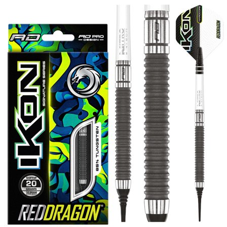 Red Dragon Darts Ikon 1.4 Soft Tip Darts, 18g - 85% Tungsten, Grey, Black, White, Professional Steel Tip Darts, Flights, Shafts, Set