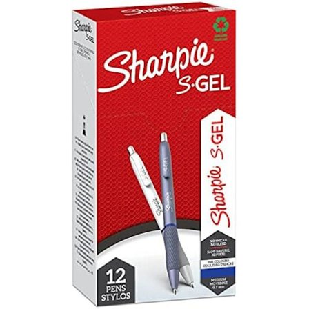 Sharpie S-Gel Gel Pens - Ice Blue och Pearl White Barrel - Blått bläck - Medium Point (0,7 mm) - Paket med 12