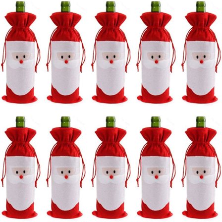 10 stk. Julenisse Jul Rød Snøring Vinflaske Trekkposer til Hjem Middagsbord Dekor Julegave