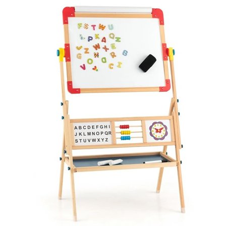 3-i-1 træstaffeli til børn - roterende tegnetavle med whiteboard, kridttavle og papirrulle