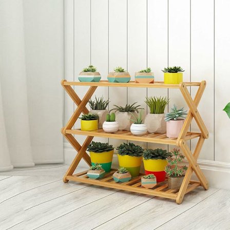 3-etagers skoreol, sammenklappelig bambus skoreol, egnet til hjem, stue, altan 50 cm lang