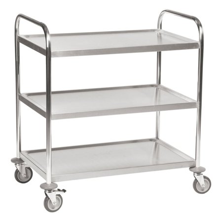 Rostfri hyllvagn, 3 hyllplan, 910x590x940 mm, max last 100 kg
