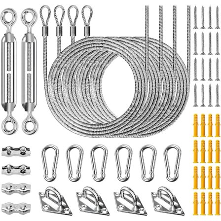 Aurinkopurjeen kiinnityssarja terassille, 52 osaa, 304 ruostumattomasta teräksestä valmistettu kiinnitystarvikesarja aurinkokankaan kiinnitykseen, 