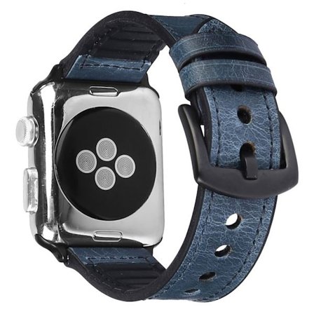 Apple Watch Series 5 44mm aitoa nahkaa oleva silikoninen ranneke - Sininen