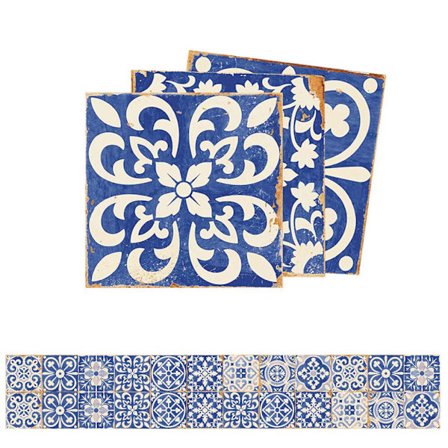 Blå og hvid porcelænsflise sticker 24 stk. selvklæbende hjem køkken gulvdekoration til hjemmekøkken glat bord