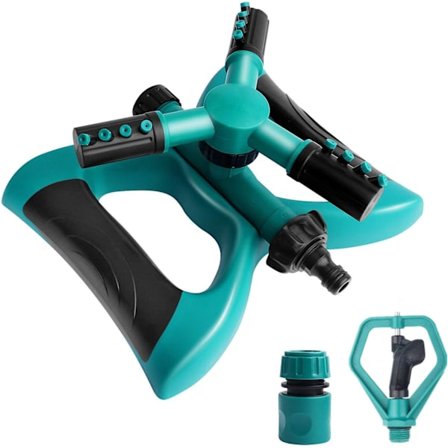 Automatisk havesprinkler til græsplæne, 360° roterende 3-arms sprinklersystem til store græsplæneområder.