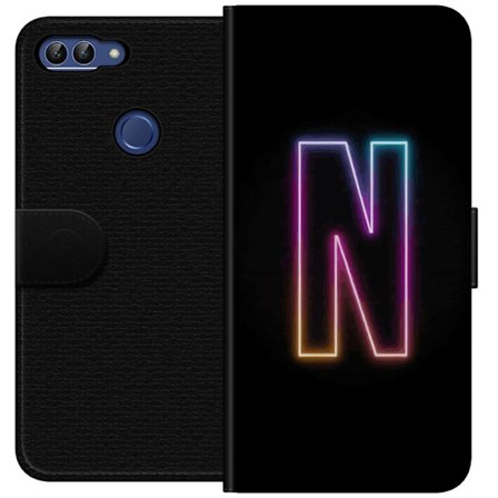 Kompatibelt Lommeboketui til Huawei Huawei P smart Minimalistisk neonbokstav N i fargeskiftende lys mot svart bakgrunn