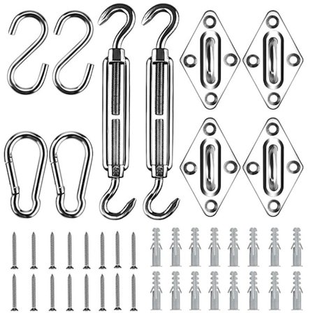 Feste for skyggeseil, 42 deler i rustfritt stål, til montering av rektangulære og trekantede skyggeseil, 15-22 cm