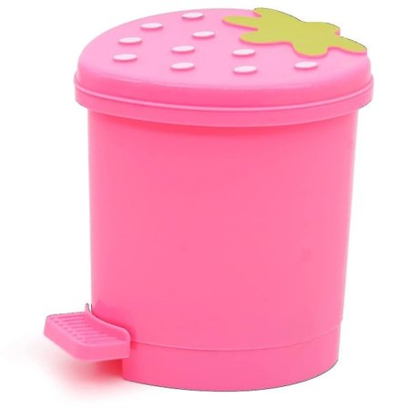 Mini skrivebords søppelbøtte med lokk Søt rosa jordbær