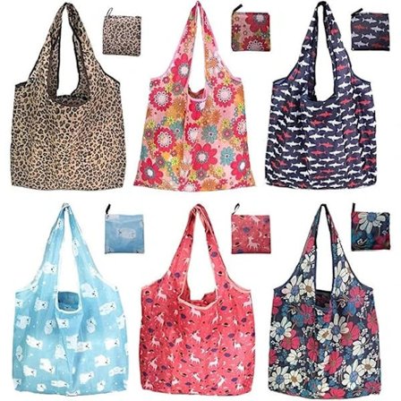 /NN/6-pakning Gjenbrukbare handleposer, miljøvennlige sammenleggbare matvareposer, 6 stiler store, slitesterke, vaskbare poser{EE}