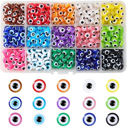 15 Style Onde Øje Perler, Onde Øje Perler til Smykkefremstilling, Onde Øje Charms med 1mm Hul