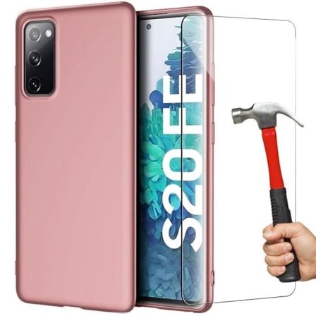 Skyddsskal - BOOLING - för Samsung Galaxy S20 FE - Silkeslen silikon - 2 härdat glas - Stöttålig rosa