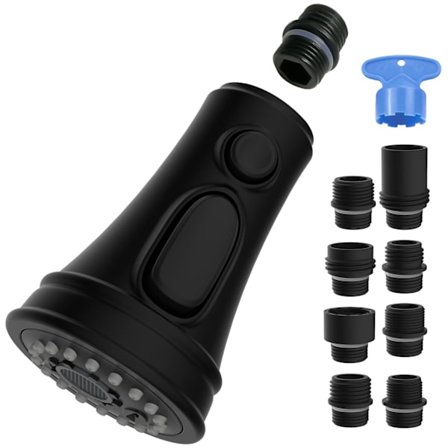 Sanitär spolning neddragbar köksblandare huvudbyte 3-funktioner kök med 9 adaptrar set kompatibel med Moen/Delta/Kohlor/Hansgrohe, matt B