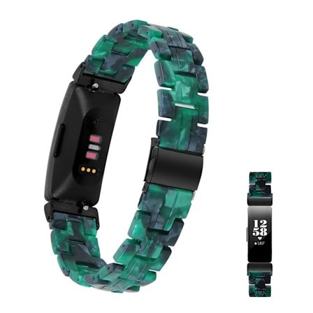 Fitbit Inspire 2 urrem med harpiksmønster - Sortgrønt Mix