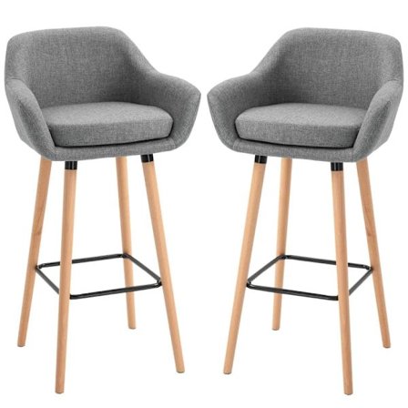 Rootz sæt med 2 barstole - inklusive fodstøtte - massivt træ - grå + natur - 55 cm x 48c m x 100 cm