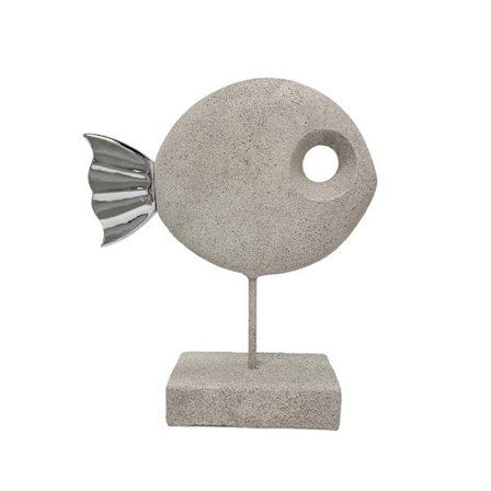 Dekorativ fiskeskulptur, beigebrun, polyresin, 27,8 cm