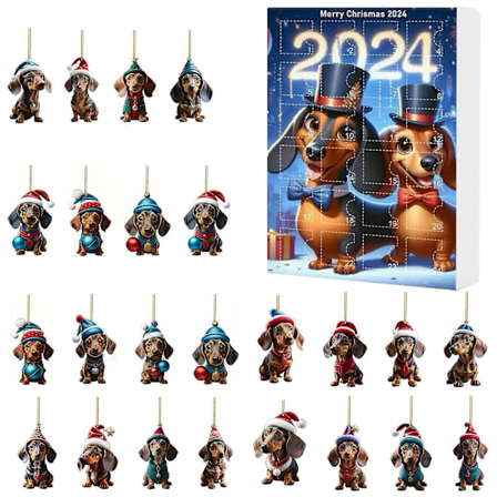 Julekalender med nedtelling, julegardinboks, gave, hund, juletrepynt, gardinboks, julepynt FLY6986 (FMY) D One Size