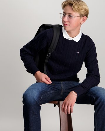 Lexington Brayden Cotton Cable Sweater Blå Genser Gutt - Kids Brand Store