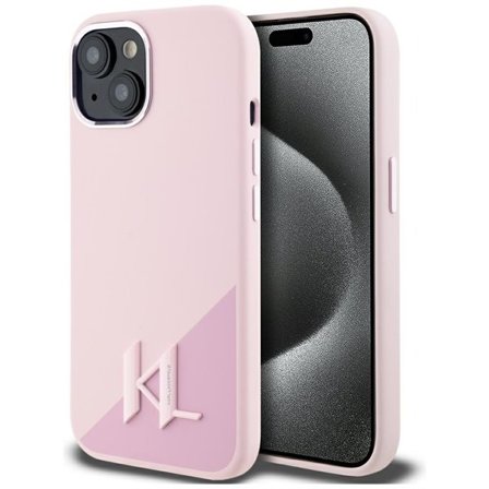 Karl Lagerfeld Silikoni Shadow Metal Initial MagSafe iPhone 15 asia vaaleanpunainen