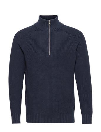 Slhirven Ls Knit Reg High Half Zip Knitwear Half Zip Pullover Sininen Selected Homme