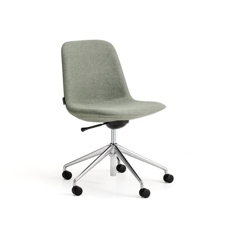 Chair LANGLEY, low seat, wheeled, brushed aluminum/green grey