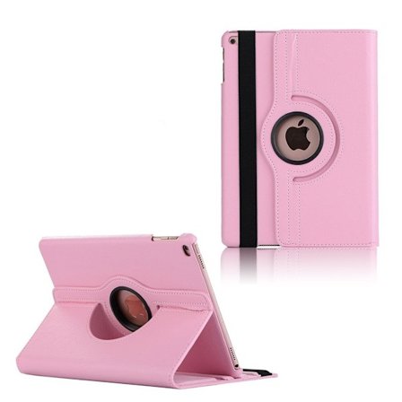 iPad (2017) (9.7") Litsi Pintainen Nahkakotelo Kääntyvällä Standillä - Tumma Pinkki