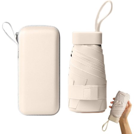 Mini hopfällbart paraply Litet paraply Kompakt paraply med förvaringslåda 6 revben Vikbart reseparaply Litet Sycamore Rice Color Uv Protection Paraply