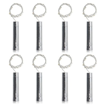 8-pack 20-LED flaskkorkljus, batteridrivna, 1 meter ren vit min