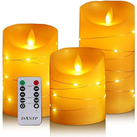 Led Flameless Ljus Med Inbäddad Ljuskedja 3-delad Led Ljus Med Fjärrkontroll Dancing Flame Real Wax Batteridriven.