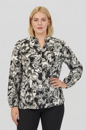 CISO - 3/4 Ærmet Bluse - Sort - Med Blomsterprint
