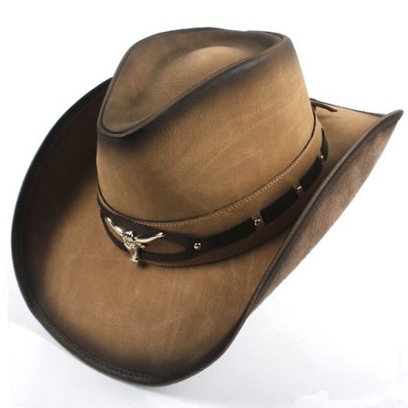 Cowboyhatt med bred brem, Cowboyhatt i PU-lær med vintage spenne, pustende materiale i westernstil for solbeskyttelse, fukttransporterende svettebånd