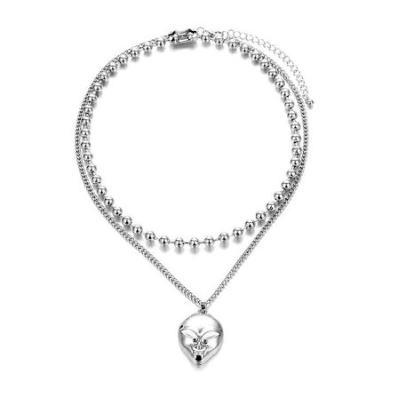 Halskæde med dødningehoved til Halloween, lagdelt halskæde med perler, punk-stil, sølvbelagt choker-halskæde, smykker med ferietema