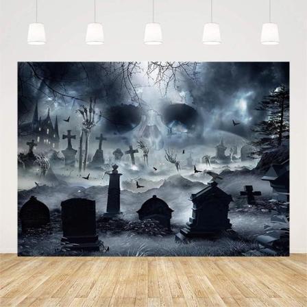 73x95CM Baggrund til Fotografering Gyser Nat Skræmmende Kranium Mørk Kirkegård Fest Dekorationer Forbrugsvarer Spøgelsesagtig Spøgelse Vampyr Slot Bat