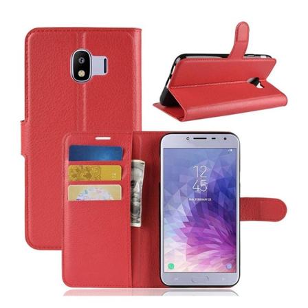 Samsung Galaxy J4 (2018) konstläderfodral med litchi textur - Röd Röd