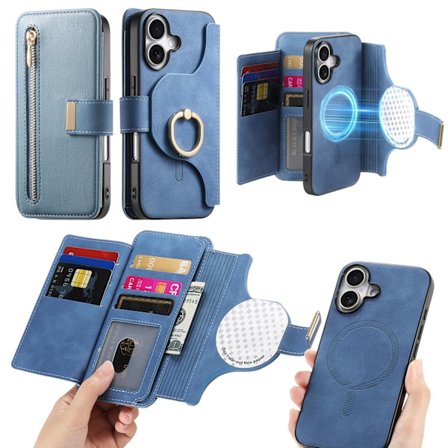 Etui til iPhone16E / SE 2025 / SE4 blåt magnetisk aftageligt quick release flip