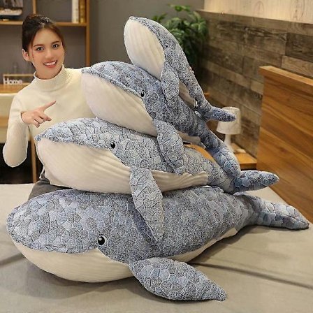 50-110cm Kjempe Stor Nydelig Hval Plysj Leketøy Blå Havdyr Utstoppet Leketøy Klembar Hai Myk Dyrputepute For Barn Gave