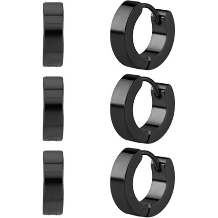 Herre Hoop Øreringe, 3 Par Herre Hoop Øreringe, Rustfrit Stål, Herre Hoop Øreringe, Guld og Sølv, Sort, Små Hoop Øreringe til Mænd og Kvinder