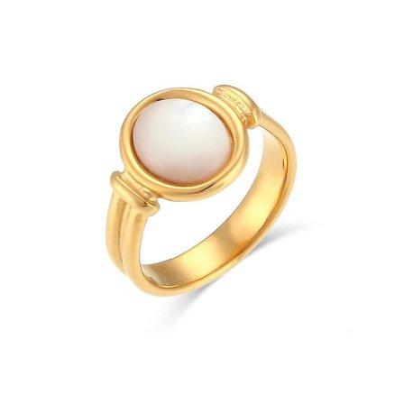 2022 Ny Perlemor Naturstein Ring Rustfritt Stål Pvd Gullbelagt Ringer For Kvinner Hvit Opal Ring Anløpsfri Ring