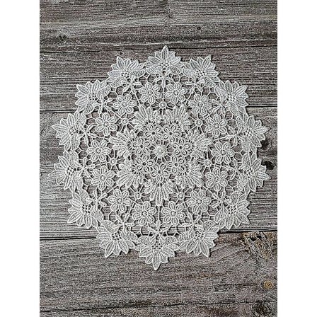 3 stk hvite blonder runde broderte bordbrikker håndlaget