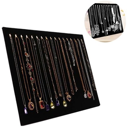 17 samettista kaulakorutelinettä, koruteline korvakoruille (17 koukun kaulakoruteline), musta