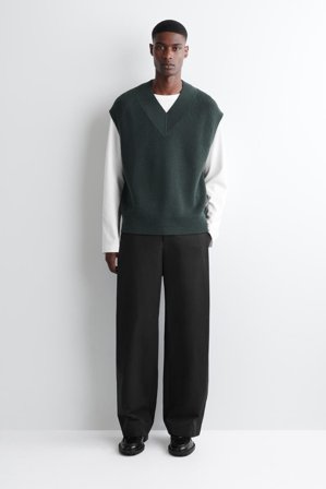 COS Men's Chaleco De Canalé De Lana Con Cuello De Pico in Gris