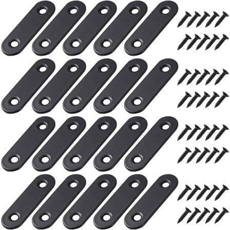 Fiksebeslag lige flade metal lige beslag beslag med skruer til træmøbler skab reparationsbeslag 50 * 16mm sort 20 stk
